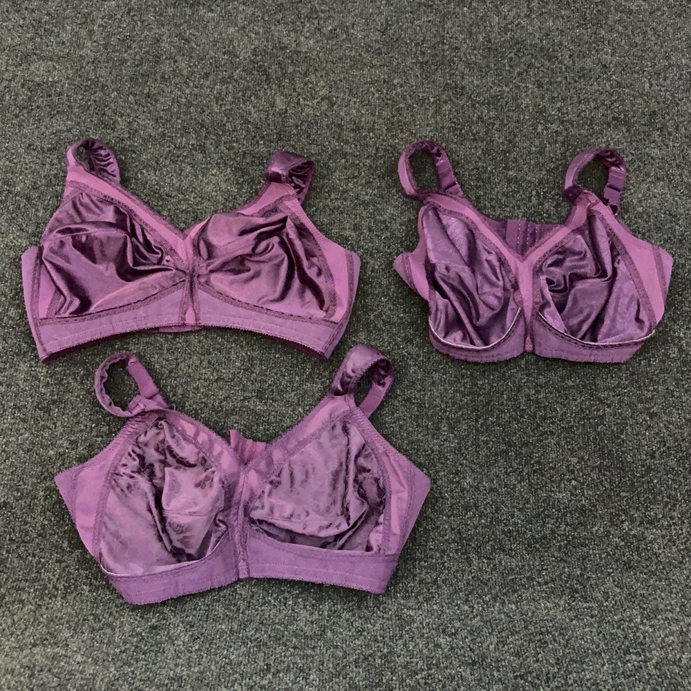 Playtex Bra Womens 40D Purple Satin Floral Wireless Full Coverage Lot 3 Bras